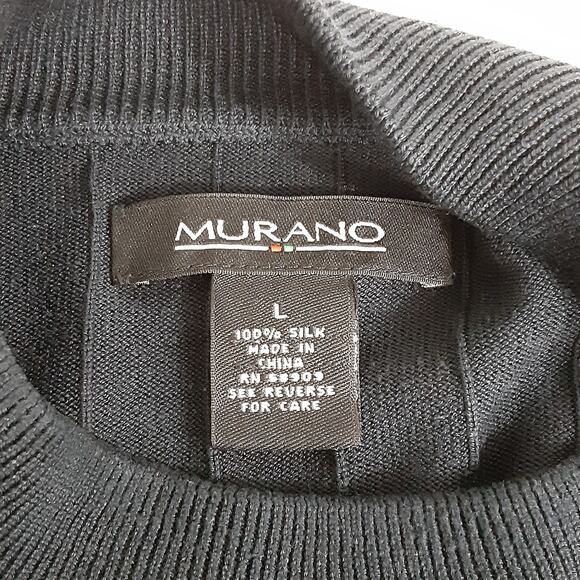 Vintage 90s Murano 100% Silk Mock Neck Sweater Ribbed Black Pullover Mens L - Picture 4 of 9